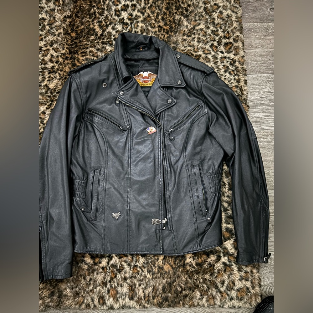 Black Leather Harley Davidson Motorcycle Jacket